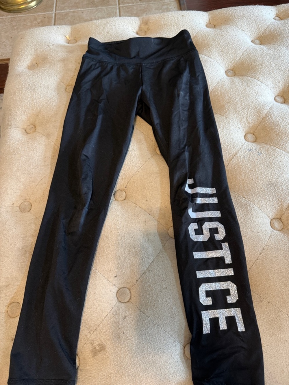 Justice Black Leggings with Silver Glitter Logo